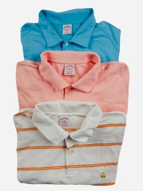 LOT OF 3 BROOKS BROTHERS MEN’S XL PERFORMANCE POLO SHIRTS COTTON PIQUE BLUE PINK